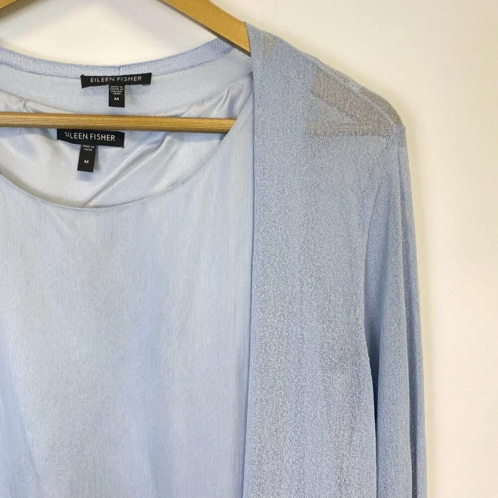 Eileen Fisher Blue Two Piece Set Silk Tank and Cardigan